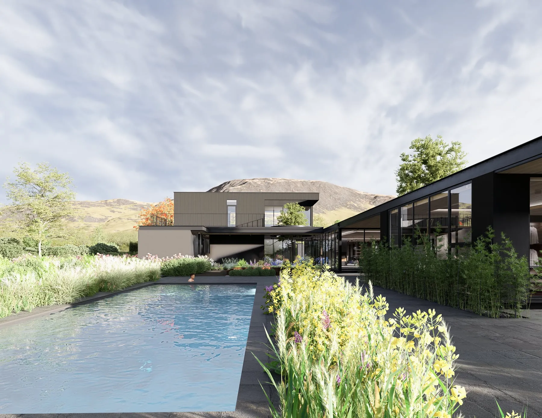 Render arquitectónico Casa Quillota Piscina · Moreno·Sosa