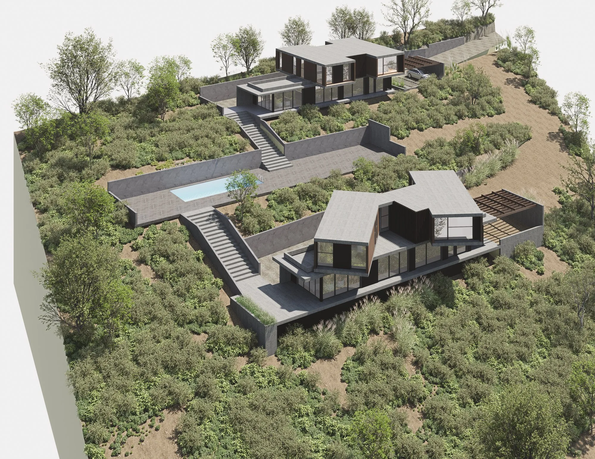 Render arquitectónico Casas Tunquén · Moreno·Sosa