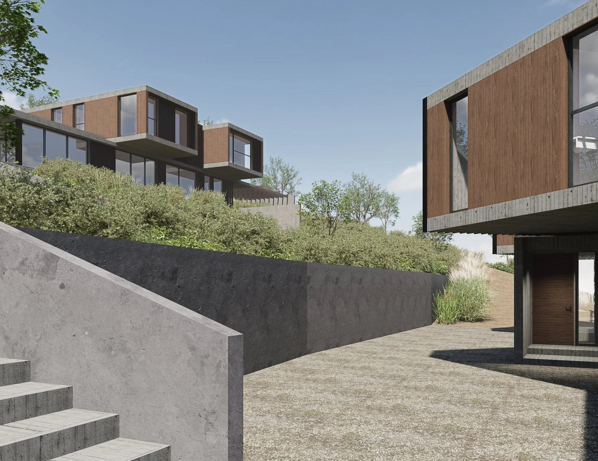 Render arquitectónico Casas Tunquén · Moreno·Sosa