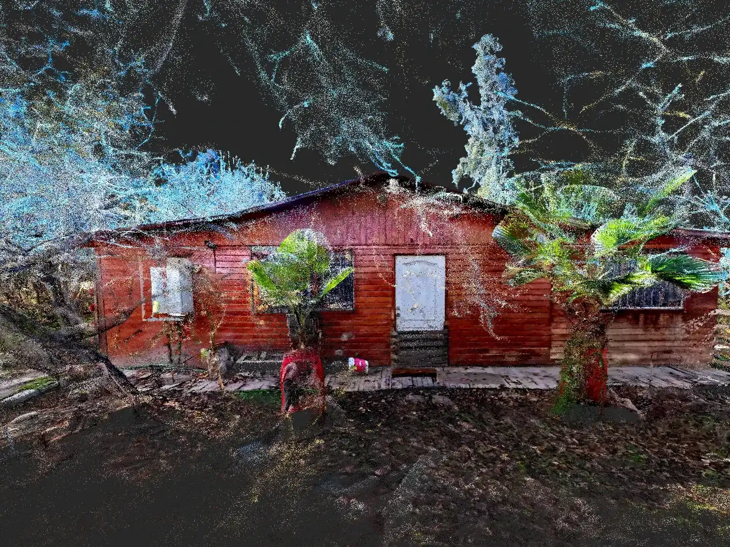 LIDAR point cloud of a site in Doñihue, with an existing house and its vegetation